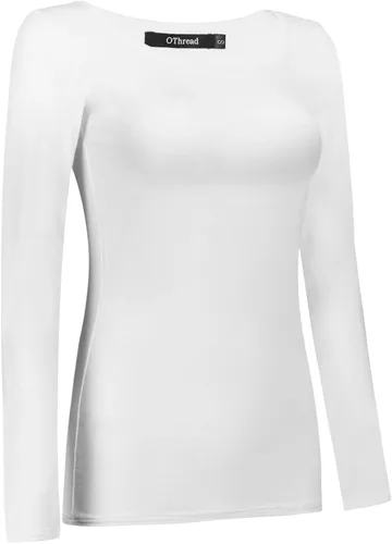 Miniatura 3 de OThread & Co. Camiseta de manga larga con cuello redondo para mujer, capa básica, de elastano