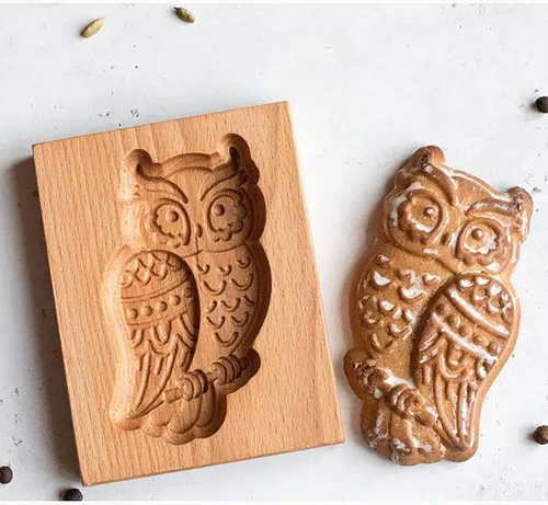 Sello para galletas de búho 2 de madera - Molde tallado y prensa para pan de jengibre y galletas DIY (owl 2)