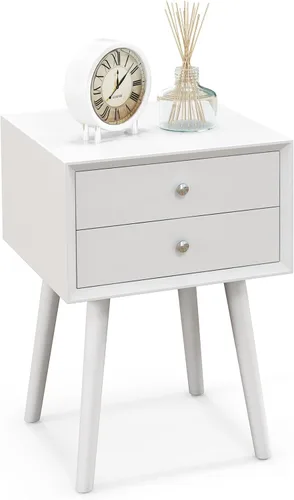 Miniatura 10 de GIANTEX - Mesa auxiliar con cajones y almacenamiento, mesa auxiliar de madera estilo Mid Century multiusos para dormitorio, sala de estar, muebles