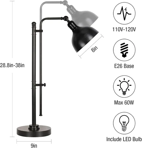 Miniatura 2 de PARTPHONER Lámpara de escritorio ajustable industrial para oficina en casa, lámpara de mesa de granja de 29 a 38 pulgadas, lámpara de escritorio