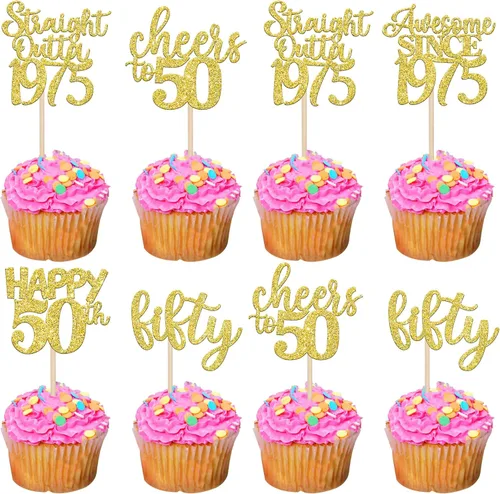 Miniatura 29 de Paquete de 30 adornos para cupcakes de 10º cumpleaños con purpurina recta hacia fuera de 2016, Happy 10th Ten Awesome Since 2016, 10 fabulosas