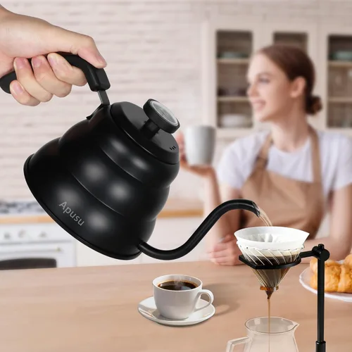 Miniatura 2 de Hervidor de Vertido para Café de Goteo Manual y Té con Termómetro 28oz Hervidor de Cuello de Cisne con Control de Flujo Hervidor de Agua de Acero