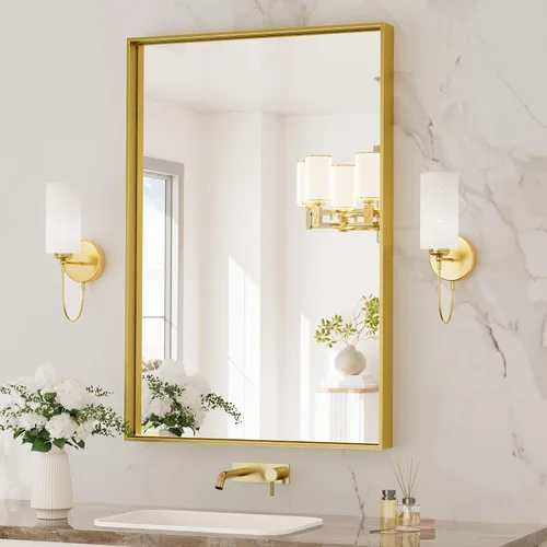 Miniatura 10 de TETOTE Espejo de baño con marco negro de 48 x 24 pulgadas, espejo rectangular grande de baño negro mate para pared, marco de metal, espejo