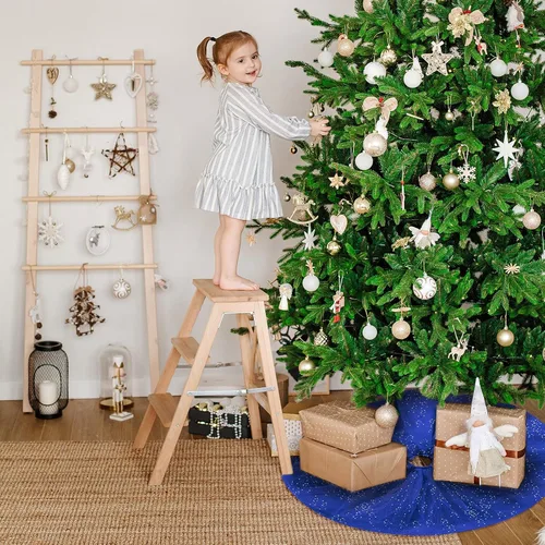 Miniatura 4 de Skylety Falda de árbol de Navidad de 36 pulgadas, con volantes, de tul y lentejuelas, redonda brillante de doble capa, para Navidad, vacaciones, Año