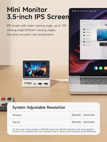 Miniatura 2 de Hagibis Mini pantalla IPS USB de 3.5 pulgadas con concentrador USB C, monitor USB-C y HDMI, AIDA64, Mini PC, CPU, RAM, HDD, monitor de datos