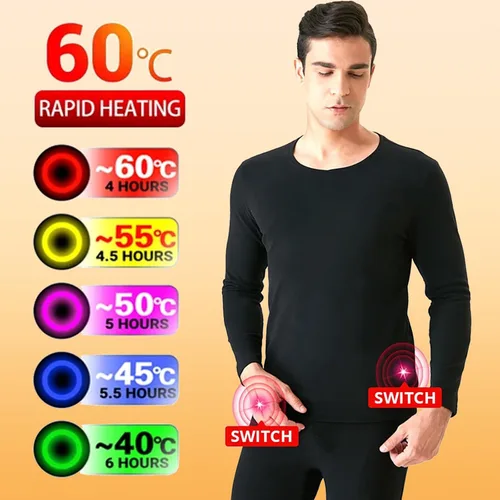 Miniatura 4 de FAOCEXI Conjunto de ropa interior térmica de calefacción, control de aplicación unisex USB batería eléctrica térmica ropa interior camisa y pantalón