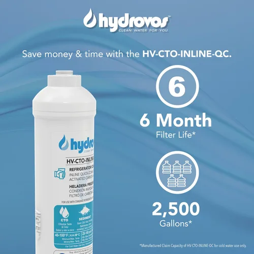 Miniatura 5 de HYDROVOS Filtro de agua en línea para refrigerador, máquina de hielo, sistema de ósmosis inversa, conexión rápida a presión de 1/4 pulgadas, filtro