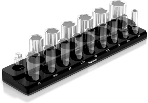 Miniatura 31 de Olsa Tools Portadados magnético, para dados métricos con cuadros de mando de 1/2 pulgada, color rojo, caben 19 dados, organizador de herramientas