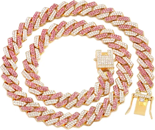 Miniatura 19 de Collar de cadena dorada para perro, collar cubano de diamantes para caminar, collar de cadena de metal con diseño de hebilla segura, collares
