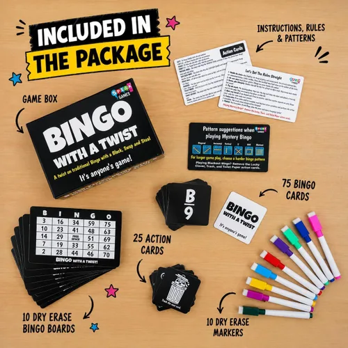 Miniatura 5 de Juego de Fiesta Bingo con un Giro, Bingo con Cartas de Acción, Giro Divertido, Cartas de Acción con Bloquear, Intercambiar y Robar, No Más Pelotas