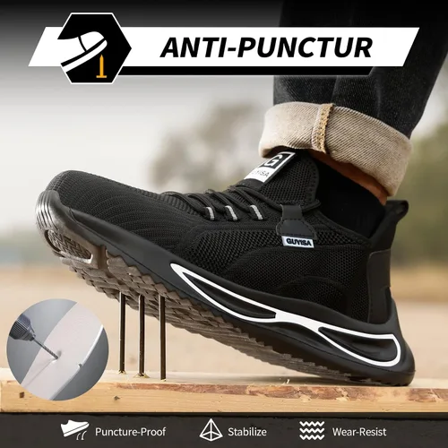 Miniatura 3 de GLANOUDUN Zapatos de punta de acero para hombre, zapatos de trabajo ligeros para hombres, zapatos de trabajo negros con punta de acero, zapatos