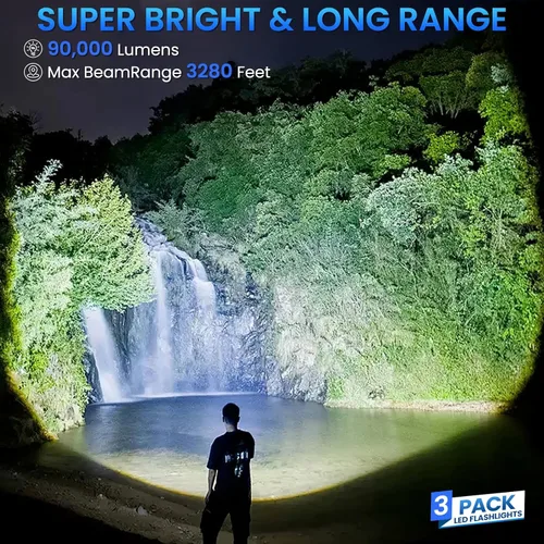 Miniatura 2 de Paquete de 3 linternas recargables de 990,000 lúmenes altos, linternas LED superbrillantes, 5 modos de enfoque ajustable, IPX7 impermeable, potente