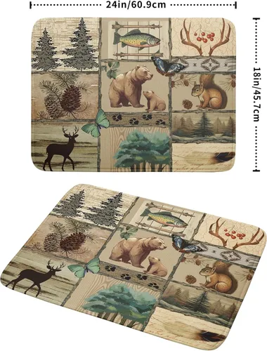 Miniatura 2 de Tapete de secado de platos de cabaña rústica, tapete escurridor de vida silvestre de oso del bosque, alce, 18 x 24 pulgadas, almohadilla escurridor