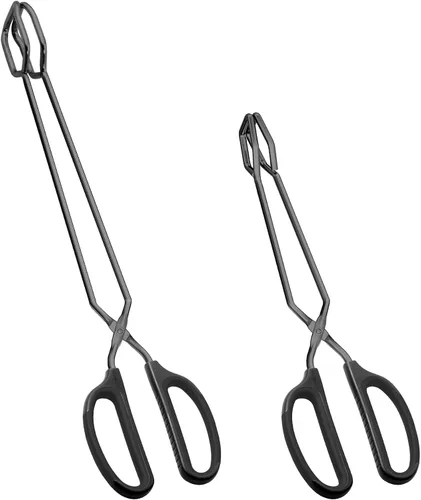 HINMAY Juego de pinzas de acero inoxidable de 12 y 16 pulgadas, pinzas de cocina de metal extralargas para cocinar, asar a la parrilla y servir Negro