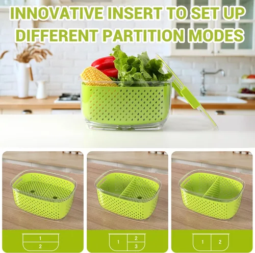Miniatura 5 de LUXEAR Juego de 3 unidades de contenedores de almacenamiento de frutas y vegetales frescos, contenedor de almacenamiento de refrigerador sin BPA