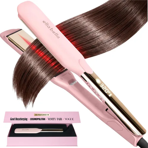 ELLA BELLA® Plancha plana de titanio para alisar el cabello (con infrarrojos) • Plancha profesional para alisar el cabello • Pantalla digital para