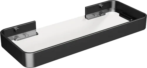 Miniatura 25 de Danpoo Estante de Pared Pequeña de 8 Pulgadas, Vidrio Templado Transparente con Marco de Aluminio Negro Mate – Elegante Organizador Flotante