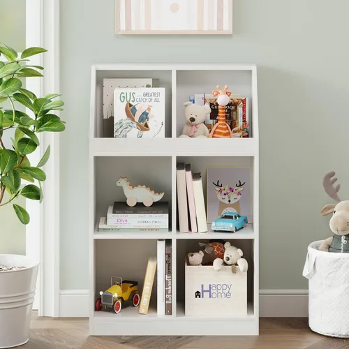Miniatura 7 de NELYE Estantería de almacenamiento de madera de 6 cubos, gabinete abierto de 11 pulgadas, organizador simple y moderno para oficina en casa, sala