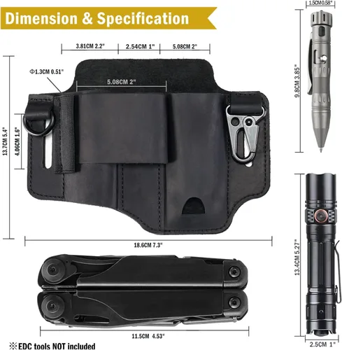 Miniatura 5 de Funda multiherramienta de cuero, organizador de cinturón EDC para herramientas Leatherman, linterna, bolígrafo y clip para llavero, duradero