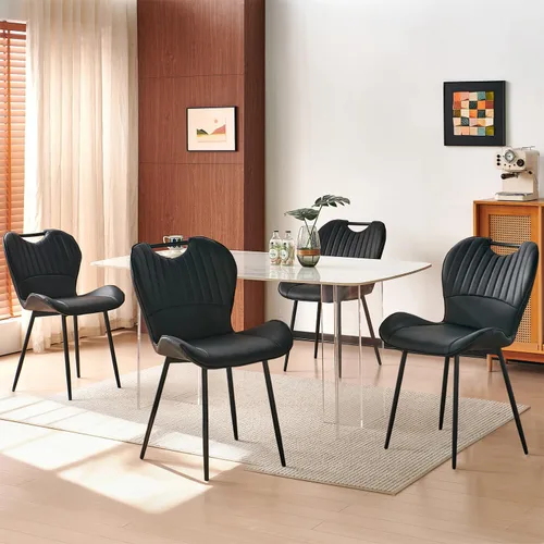 Juego de 4 sillas de comedor, modernas sillas de cocina y comedor de piel sintética con patas de metal, soporte ergonómico para la espalda para el