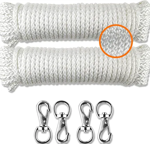 Miniatura 9 de Wellmax Cuerda de nailon trenzada de diamante con tratamiento UV y resistente a la intemperie, paquete de 2 unidades de 1/4 pulgadas x 100 pies