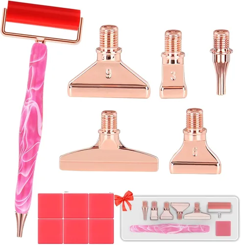 Miniatura 14 de Heyseri Juego de 14 piezas de herramientas y accesorios para bolígrafo de pintura de diamantes, exquisitas puntas de bolígrafo de metal de acero