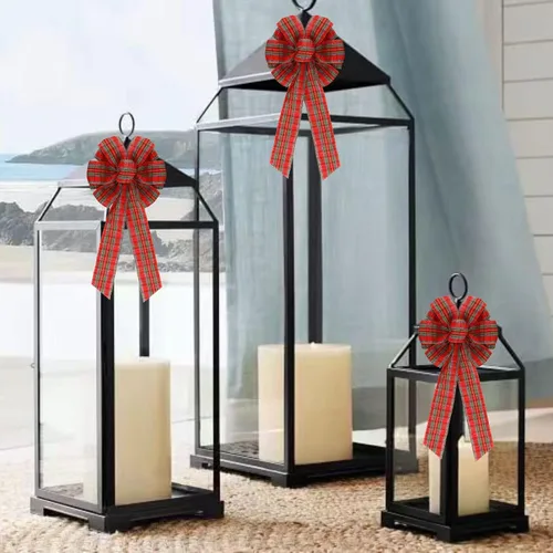 Miniatura 5 de Meseey 2 lazos grandes de Navidad rojos y verdes de 16 x 8 pulgadas para coronas doradas para envolver regalos, decoración del árbol, puerta