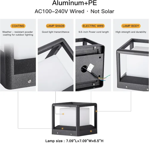 Miniatura 2 de MVBT Luces de poste para exteriores de 7.1 pulgadas, luces de pilar con cable duro, AC100-240 V, luz de columna moderna, lámpara de cubierta