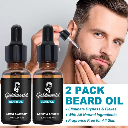 Miniatura 3 de Kit de barba, kit de aseo de barba con lavado/champú, 2 paquetes de aceite de barba, bálsamo de barba, lavado de barba, cepillo, peine, tijera