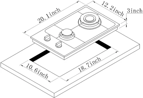 Miniatura 3 de Placa de cocina de gas de 12 pulgadas, doble combustible, 2 quemadores sellados, estufa de gas de acero inoxidable DM223-SA01BZ