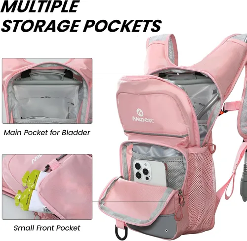 Miniatura 2 de Nepest Mochila de hidratación para niños, mini mochila de agua con vejiga de agua de 1.5L para senderismo, ciclismo, correr Rosa
