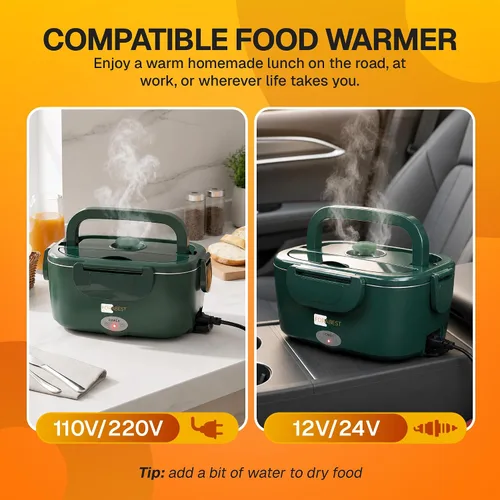 Miniatura 8 de FORABEST Lonchera térmica – Fiambrera eléctrica de 80 W – Calentador de alimentos portátil con 2 recipientes de acero inoxidable de 1.5 L, bolsa