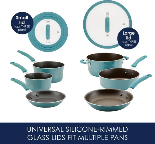 Miniatura 6 de Rachael Ray Cook + Create - Juego de utensilios de cocina antiadherentes de aluminio, 10 piezas, azul agave