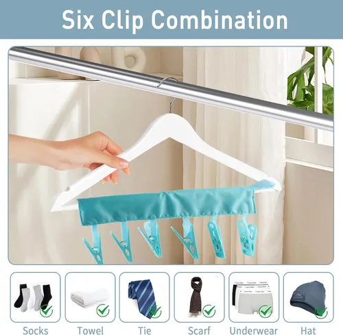 Miniatura 6 de TamBee Clips portátiles para colgar ropa de viaje, colgador de ropa de viaje, percha de secado de toallas, colgador de ropa plegable portátil