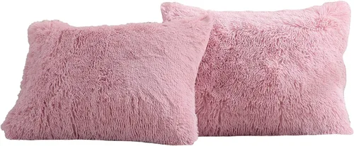 Miniatura 11 de Reafort Juego de 2 fundas de almohada estándar de pelo largo de lujo, piel sintética de 20 x 26 pulgadas con cierre de sobre