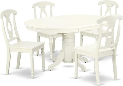 East West Furniture AVKE5-LWH-W - Juego de muebles de comedor de 5 piezas, incluye una mesa de cocina ovalada con hojas de mariposa y 4 sillas de