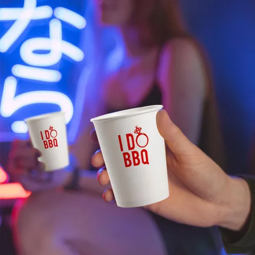Miniatura 6 de I Do BBQ - Vasos de papel desechables para fiestas, paquete de 20 unidades, 9 onzas, color rojo, tazas para beber para boda, ensayo, cena