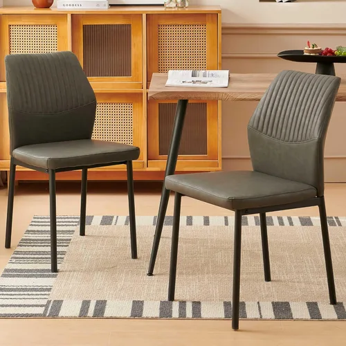 Miniatura 11 de Juego de 4 sillas de comedor de piel sintética marrón, cómodas sillas de cocina tapizadas sin brazos con patas de metal negro para sala de estar