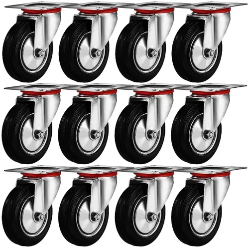 Miniatura 8 de 4 ruedas giratorias con base de goma con placa superior y rodamientos resistentes de 3 pulgadas, 1