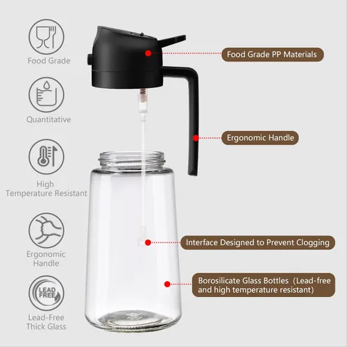 Miniatura 5 de SWEET VIEW 2 piezas Pulverizador de aceite de oliva para cocinar, botella de vidrio de 470 ml 2 en 1 para rociar y verter para cocina, freidora