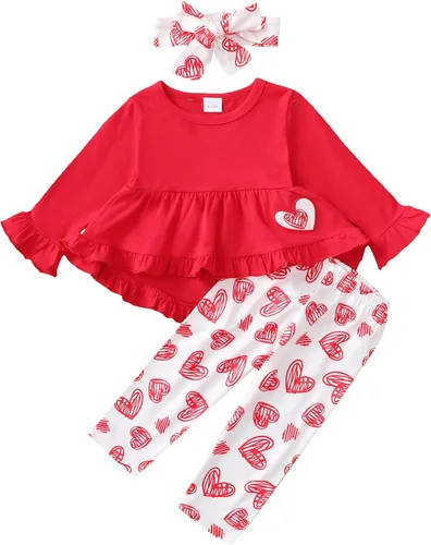 Miniatura 143 de Kucnuzki Conjunto de ropa para bebé niña pequeña, camisa de manga con volantes, pantalón floral, ropa de otoño e invierno para niña