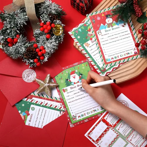 Miniatura 5 de Harloon Kit de Escritura de 150 Piezas Carta a Santa Lista de Deseos de Navidad Muñeco de Nieve Elfo Papel de Carta Navideño Papelería