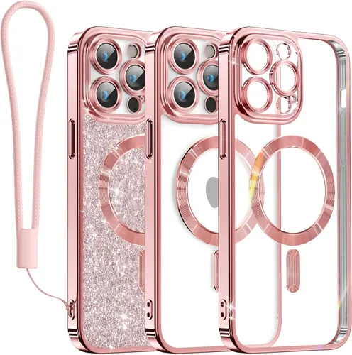 Miniatura 49 de Meifigno Candy Mag Series - Funda diseñada para iPhone 15 Pro, compatible con MagSafe, tarjeta con purpurina y correa de muñeca, protección completa