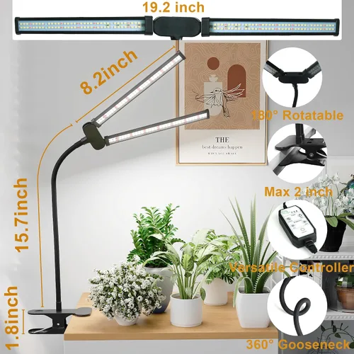 Miniatura 7 de Luz LED de cultivo, súper brillante de 6000K, luz de crecimiento para plantas de espectro completo, blanca, con clip y cabezal doble giratorio