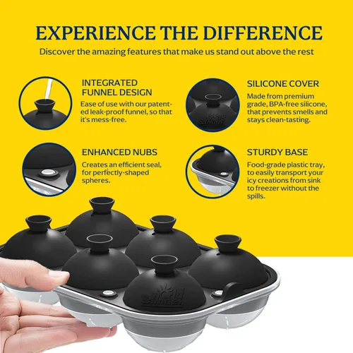 Miniatura 6 de Samuelworld - Gran molde para bolas de hielo con tapa, bolas de hielo de 6 x 2,5 pulgadas - Sin BPA, bandeja de hielo redonda de silicona fácil