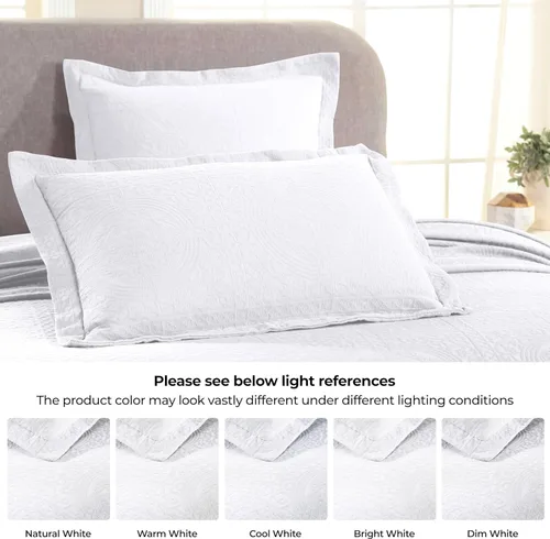 Miniatura 5 de Superior Juego de colcha de algodón Fleur De Lis, mantas cálidas, ropa de cama para todas las estaciones, decoración de dormitorio, colcha Blanco 03