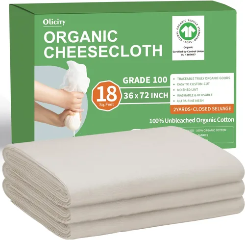 Miniatura 11 de Olicity - Paños de muselina para queso de grado 90, 27 pies cuadrados, paño de queso reutilizable con bordes cerrados de algodón sin blanquear