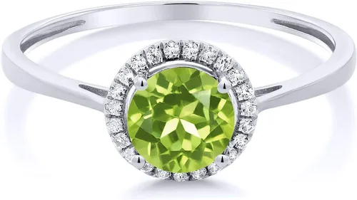 Miniatura 42 de Gem Stone King Anillo de compromiso de boda de oro blanco de 10 quilates con piedra natal y halo de diamantes Redondo de 0.236 in Anillo de oro