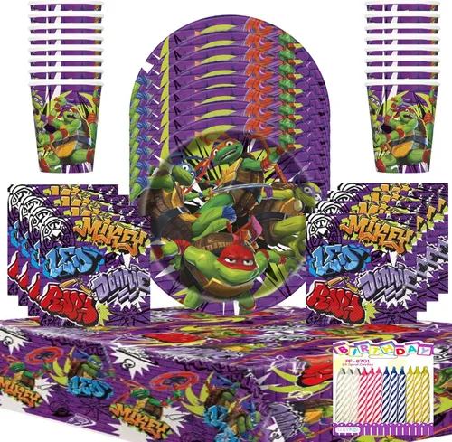 TMNT Mutant Mayhem - Paquete de suministros para fiesta – Sirve a 16 invitados – platos de 9 pulgadas, servilletas de almuerzo, vasos, cubierta de