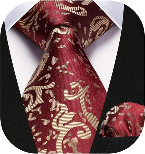 Miniatura 250 de HISDERN Corbatas para hombre, corbata de cachemira y bolsillo cuadrado tejido clásico floral para hombre, corbata de fiesta de boda
